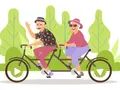 Szczęśliwa para seniorów na rowerze tandemowym, ciesząca się aktywnością po odprawie emerytalnej.