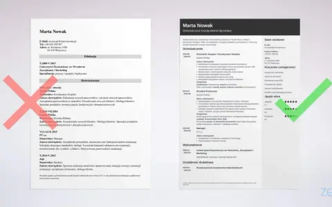 CV wzór do wypełnienia bez zdjęcia. Marta Nowak, Koordynatorka Sprzedaży, z doświadczeniem w zarządzaniu zespołem i sprzedaży.