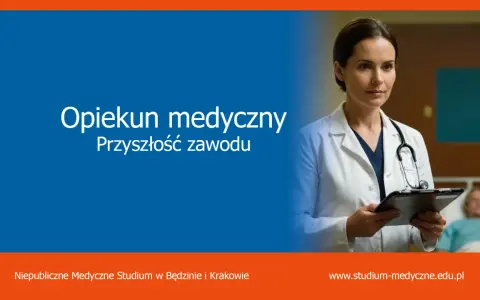 Opiekun medyczny: ile trwa nauka? Kobieta w białym fartuchu z latem trzyma dokumenty.