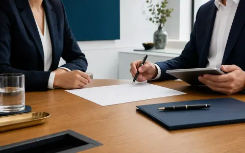 Biznesmeni przy stole, jeden podpisuje umowę B2B, drugi trzyma tablet.