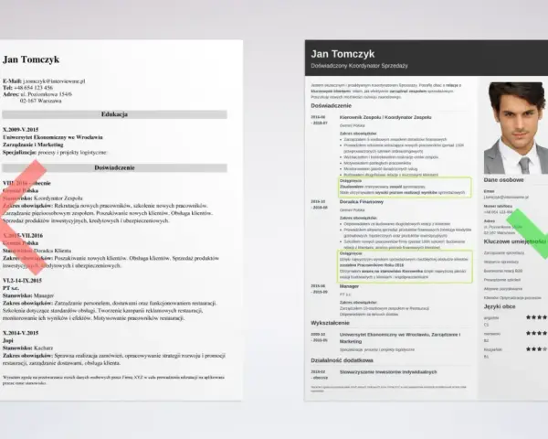 CV Jana Tomczyka, doświadczonego koordynatora sprzedaży, z kluczowymi umiejętnościami i historią zatrudnienia.