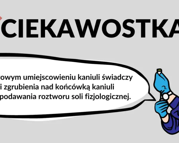 Pielęgniarka z kaniulą w ręku. Brak bólu i zgrubienia świadczy o prawidłowym umiejscowieniu kaniuli w żyłach obwodowych.