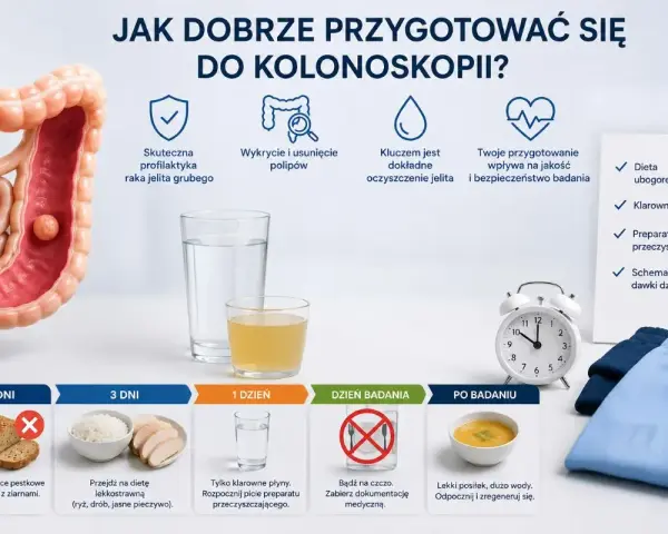 Przygotowanie do kolonoskopii: dieta, płyny, preparat. Badanie fizykalne brzucha kolejność jest kluczowa dla jego skuteczności.
