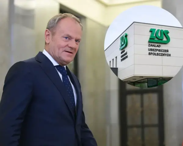 Donald Tusk i budynek ZUS. Dyskusja o emeryturach stażowych trwa.